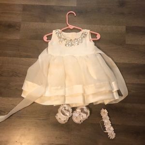 Infant White dress  with shoes and headband